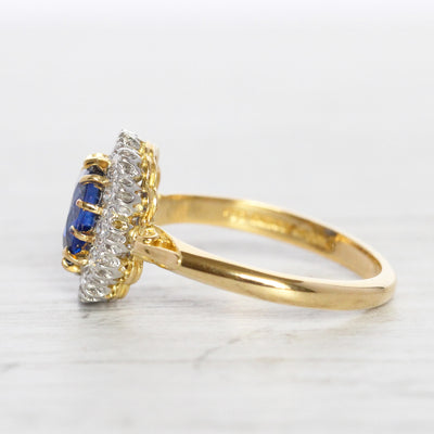 Victorian Style 1.37 Carat Sapphire and Old Cut Diamond Cluster