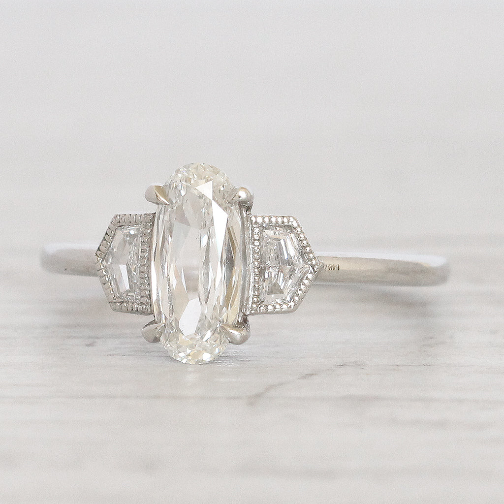 Art Deco Style Carat Oval Diamond with Epaulette Cut Diamond