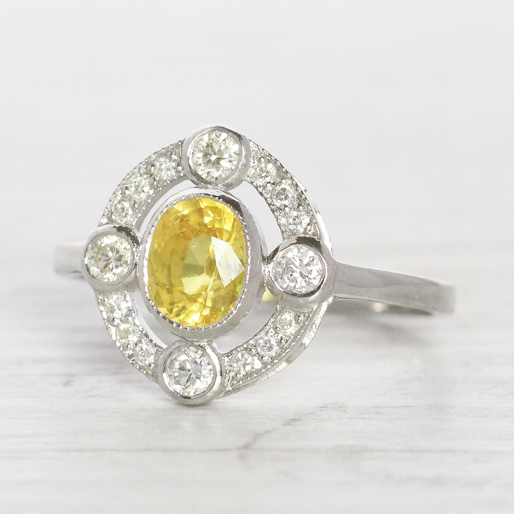 Art Deco Style Carat Yellow Sapphire and Diamond Cluster