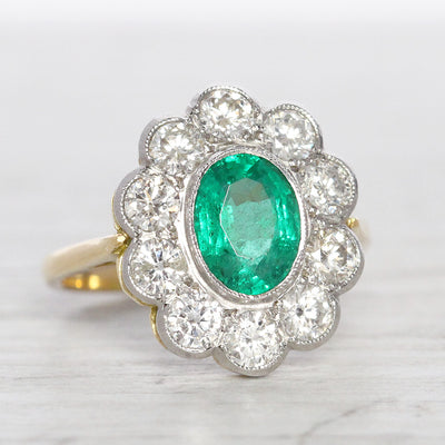 Vintage Style 1.30 Carat Emerald and Diamond Cluster
