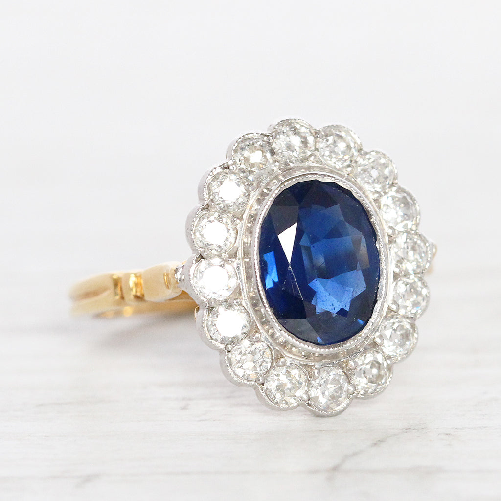 Vintage Style 3 Carat Sapphire and Diamond Cluster