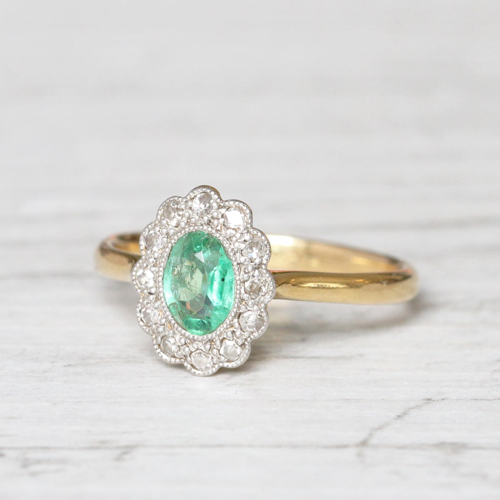 Edwardian Emerald and Single Cut Diamond Cluster – Holts Jewellery