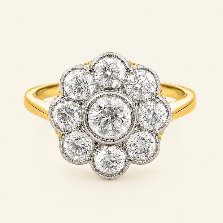 Edwardian Style 1.65 Carat Diamond Daisy Cluster
