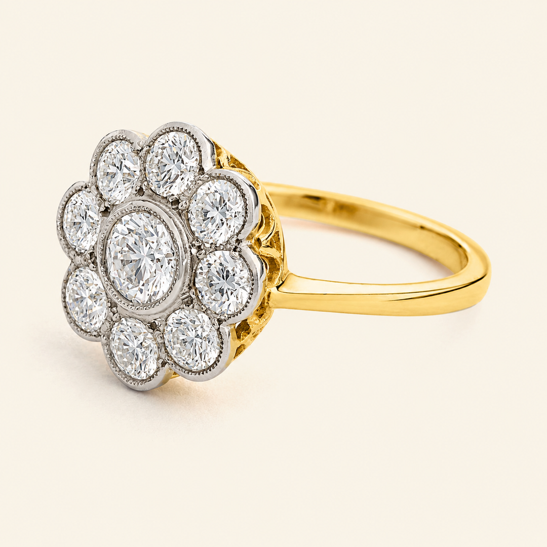 Edwardian Style 1.65 Carat Diamond Daisy Cluster