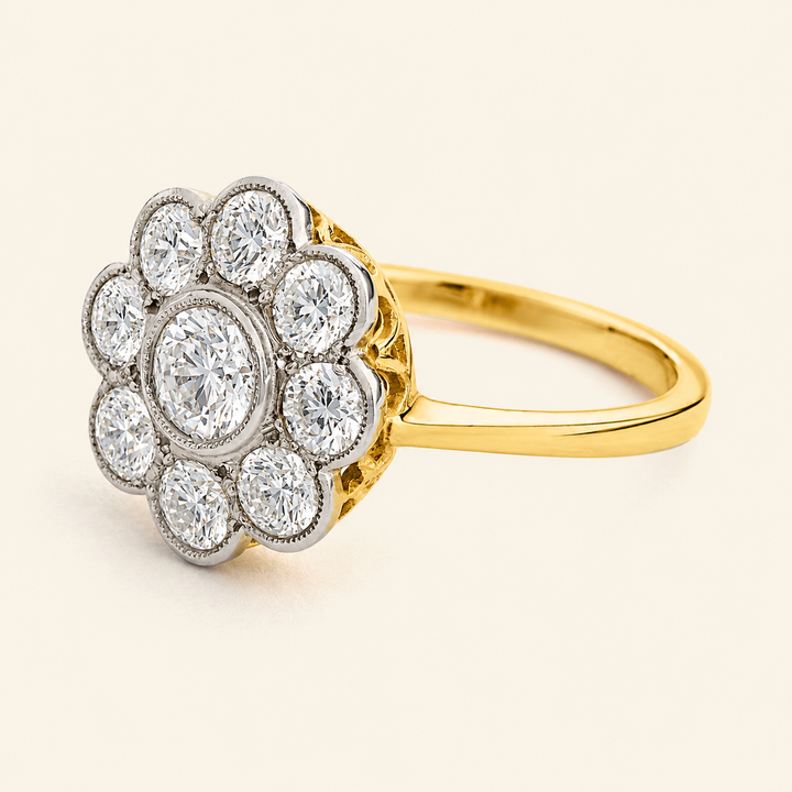 Edwardian Style 1.65 Carat Diamond Daisy Cluster