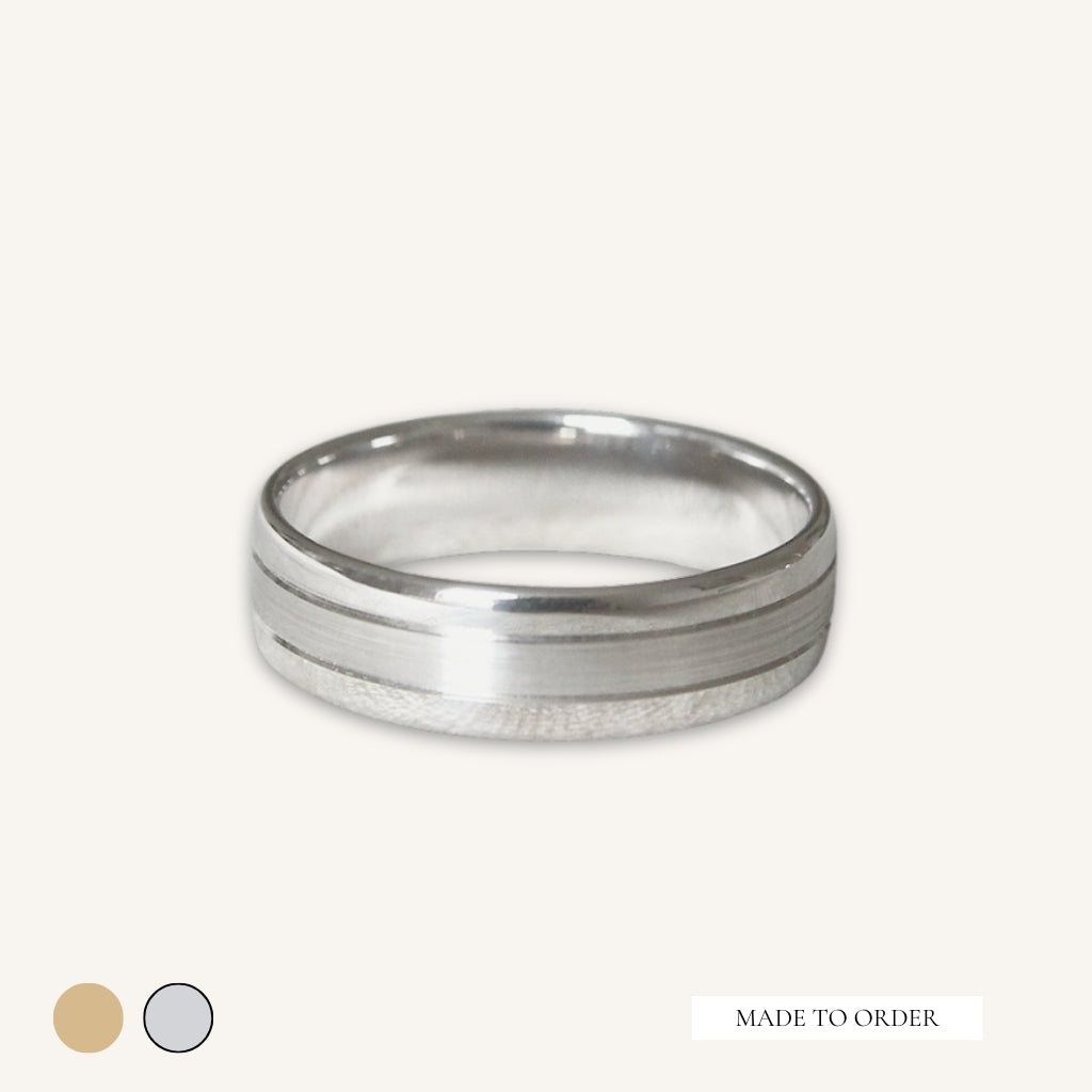 The Bombe Court Shape Wedding Band with Satin Stripe