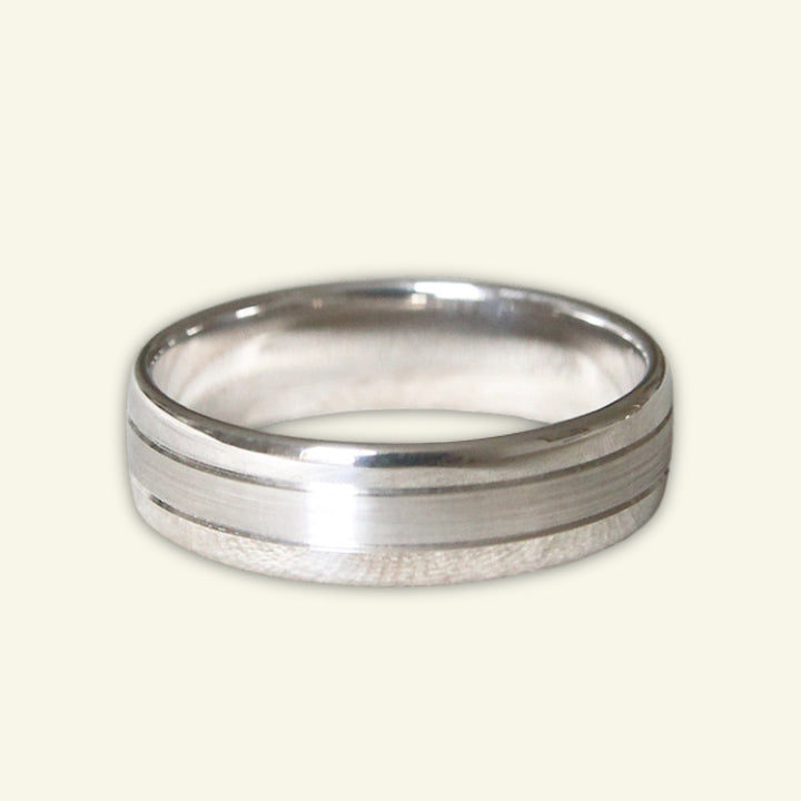 The Bombe Court Shape Wedding Band with Satin Stripe