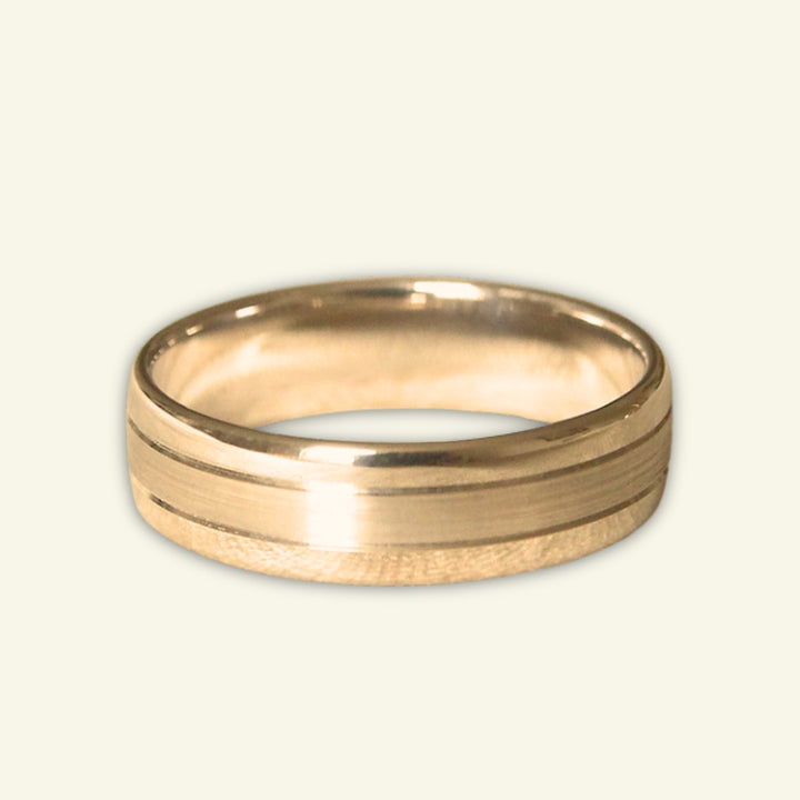 The Bombe Court Shape Wedding Band with Satin Stripe