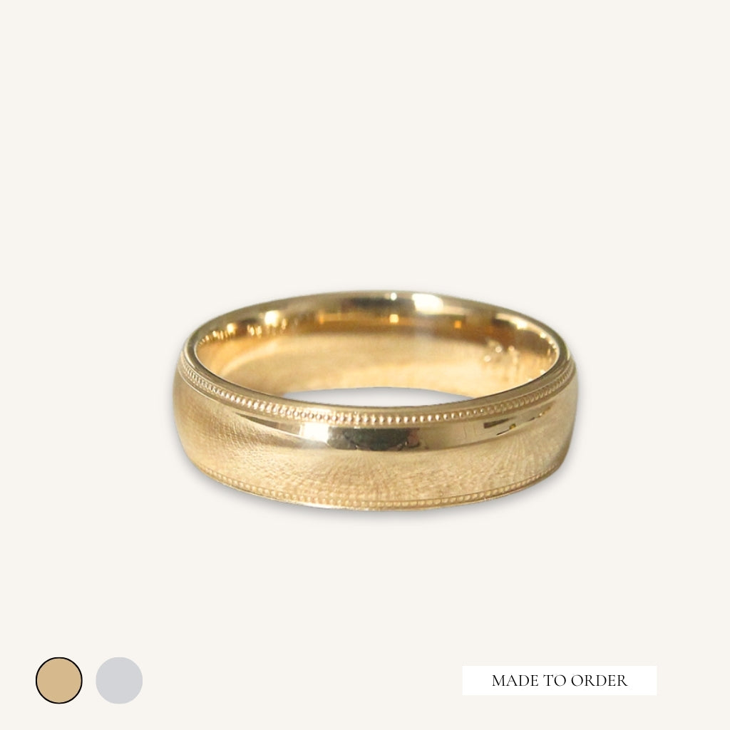 The Court Shape Wedding Band with Mill Grain Edges