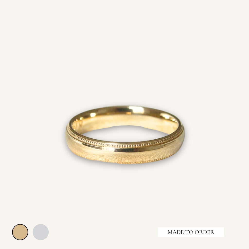 The Court Shape Wedding Band with Mill Grain Edges