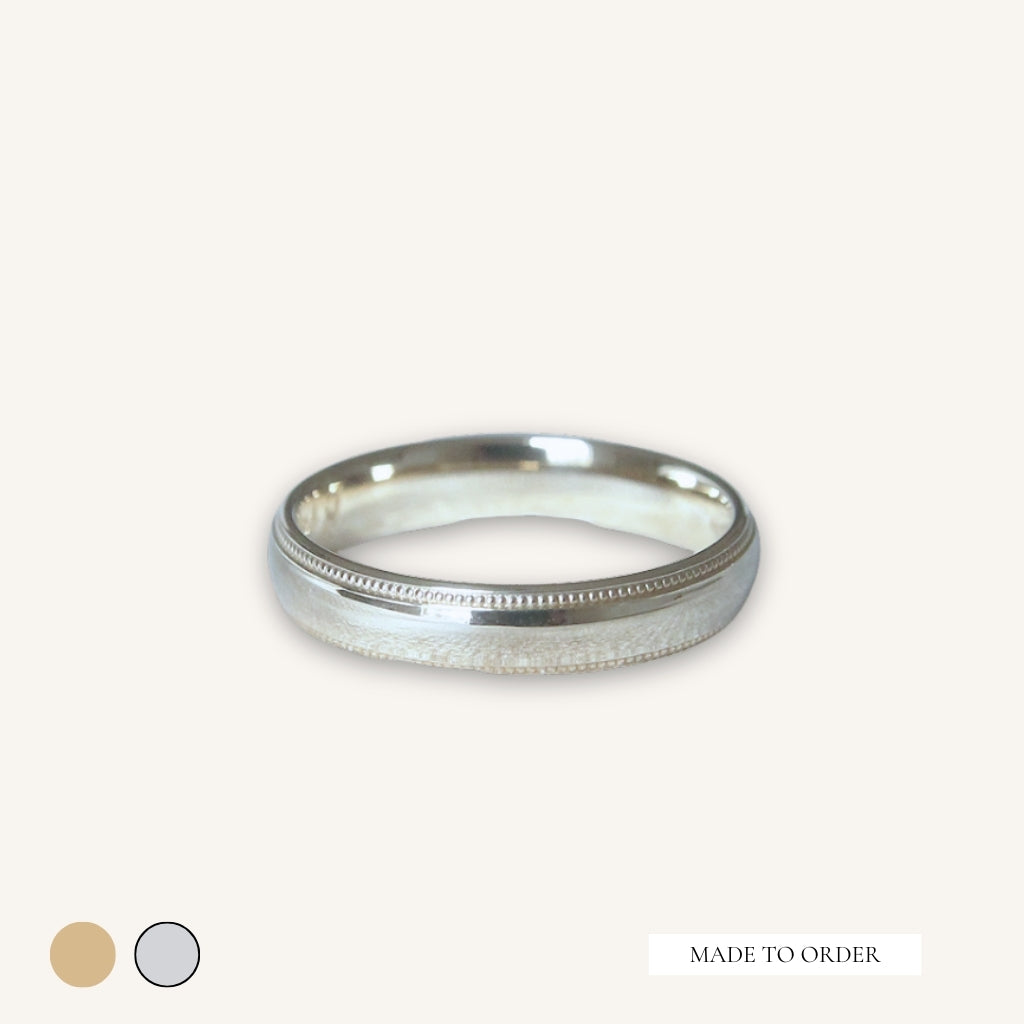 The Court Shape Wedding Band with Mill Grain Edges