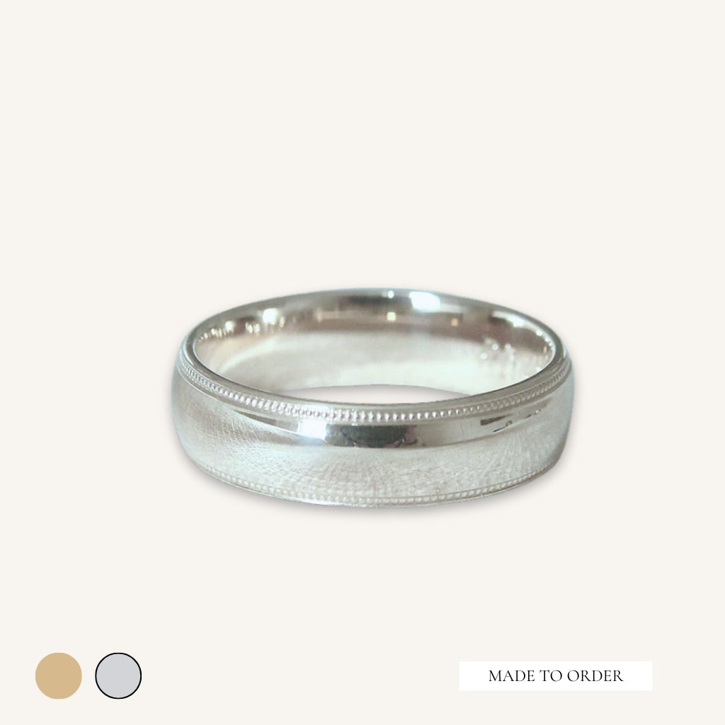 The Court Shape Wedding Band with Mill Grain Edges