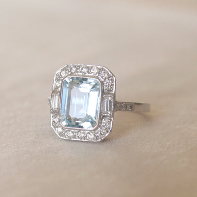 Art Deco Style 2.40 Carat Aquamarine and Diamond Cluster