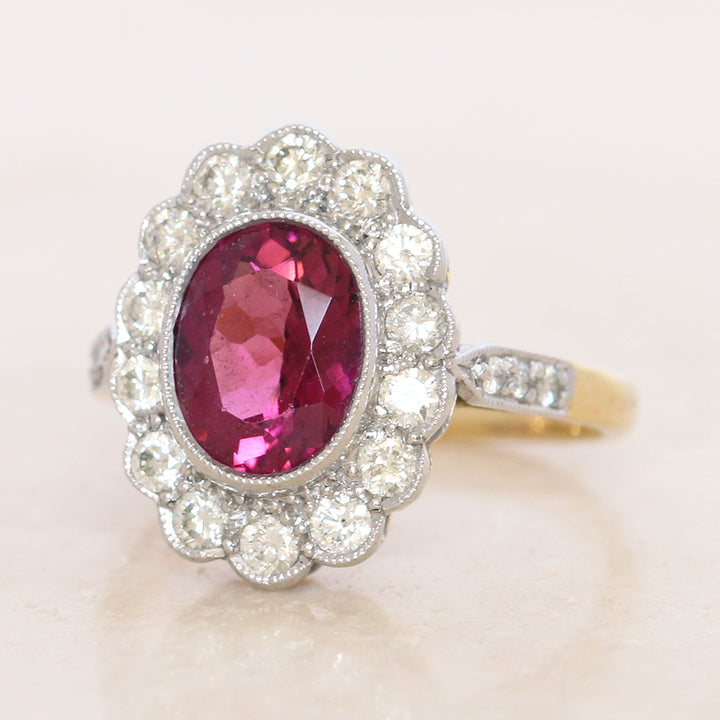 Vintage 2.05 Carat Pink Tourmaline and Diamond Cluster