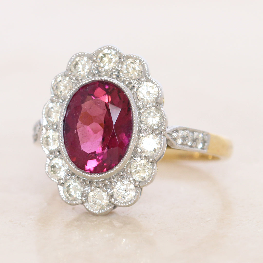 Vintage 2.05 Carat Pink Tourmaline and Diamond Cluster