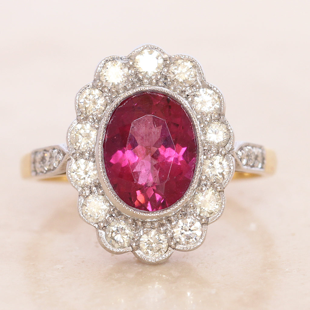 Vintage 2.05 Carat Pink Tourmaline and Diamond Cluster