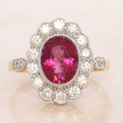 Vintage 2.05 Carat Pink Tourmaline and Diamond Cluster