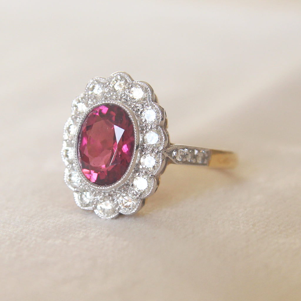 Vintage 2.05 Carat Pink Tourmaline and Diamond Cluster