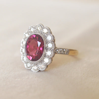 Vintage 2.05 Carat Pink Tourmaline and Diamond Cluster