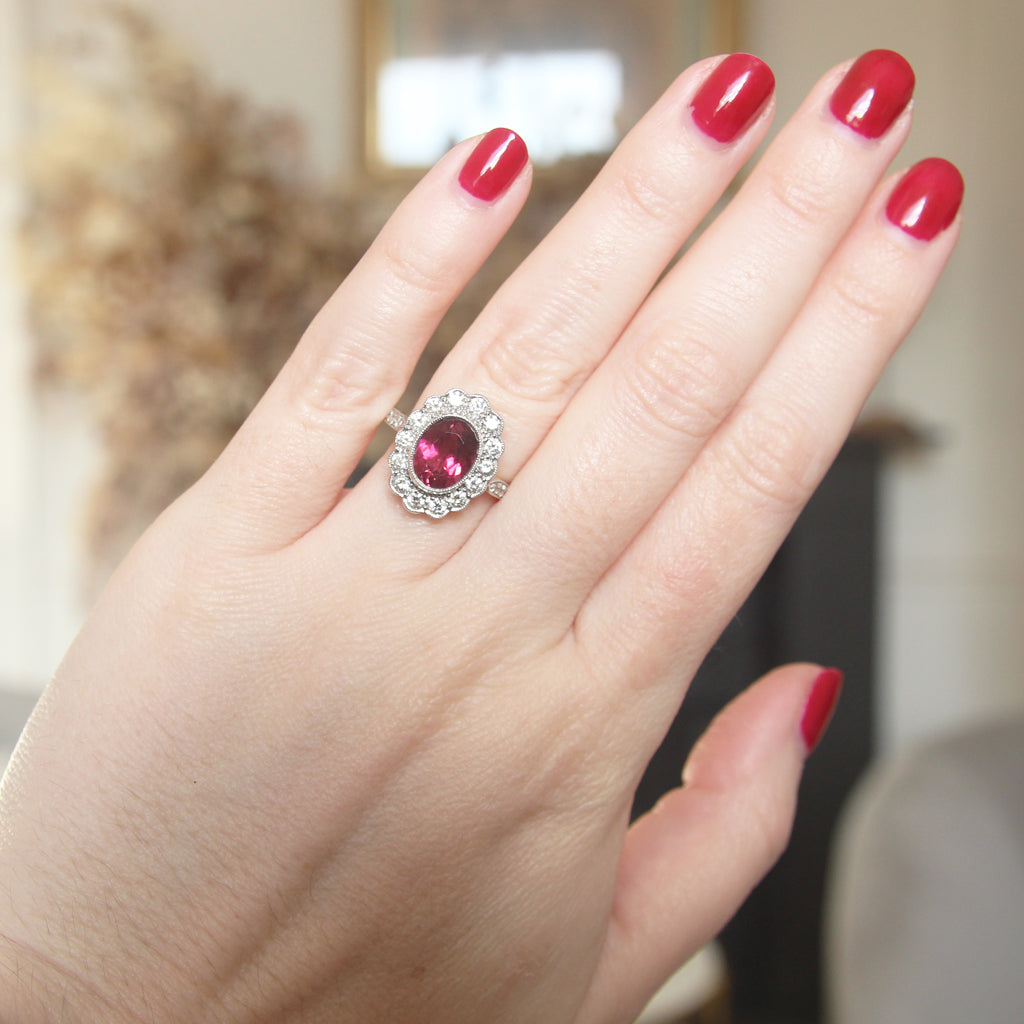 Vintage 2.05 Carat Pink Tourmaline and Diamond Cluster