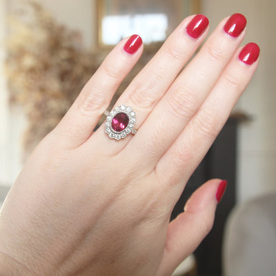 Vintage 2.05 Carat Pink Tourmaline and Diamond Cluster