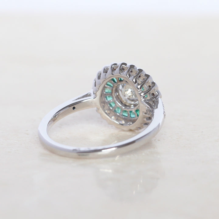 Art Deco Style 0.50 Carat Diamond and Emerald Halo Target Cluster