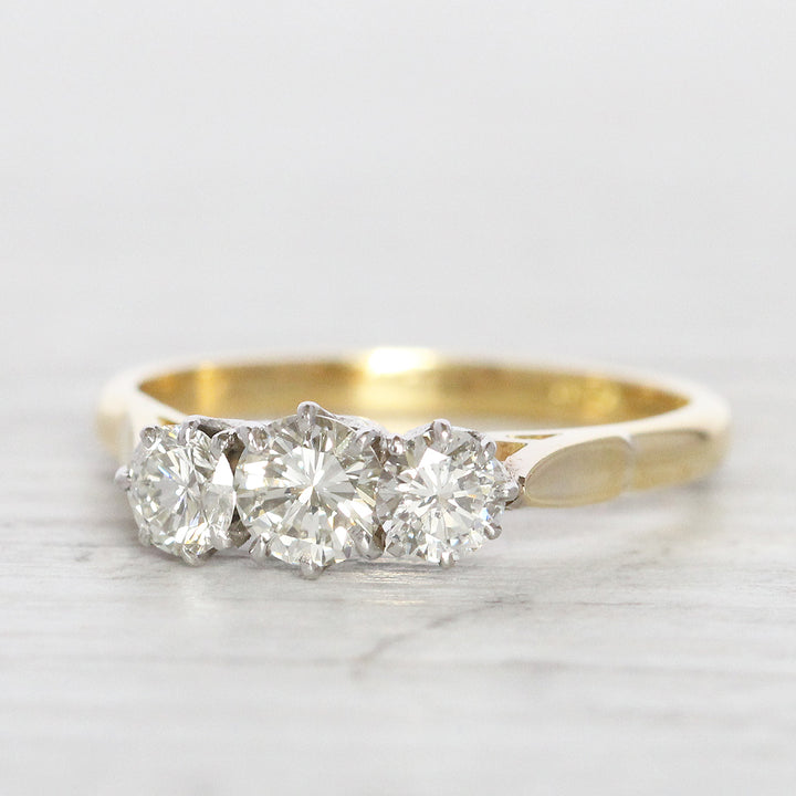 Vintage 0.80 Carat Brilliant Cut Diamond Three Stone
