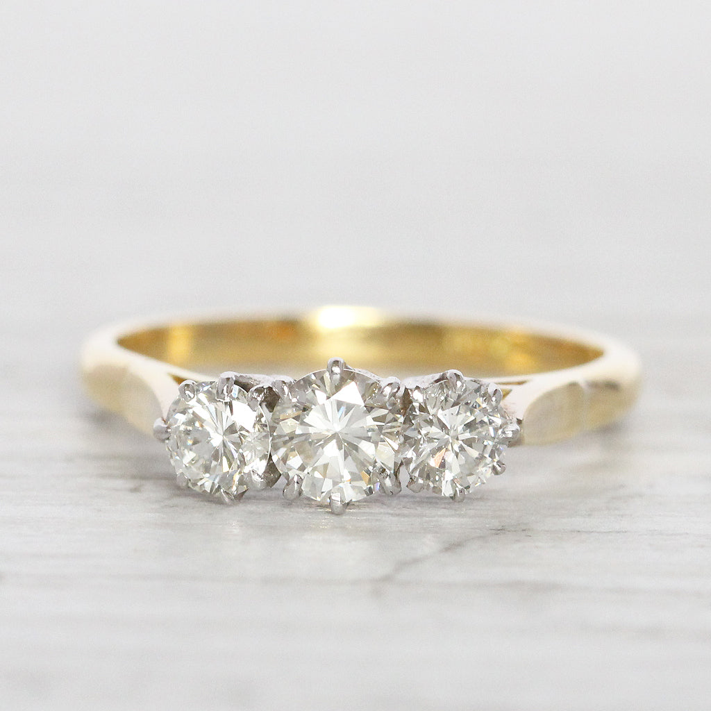 Vintage 0.80 Carat Brilliant Cut Diamond Three Stone