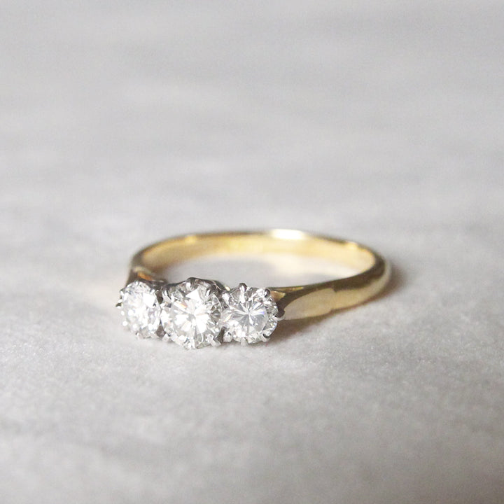 Vintage 0.80 Carat Brilliant Cut Diamond Three Stone
