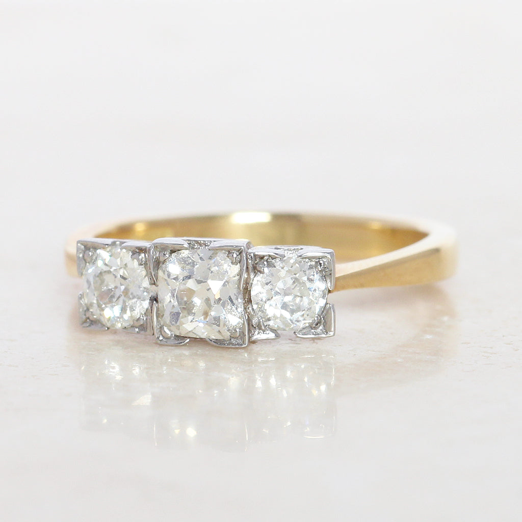 Edwardian Style 1.10 Carat Old Cut Diamond Three Stone