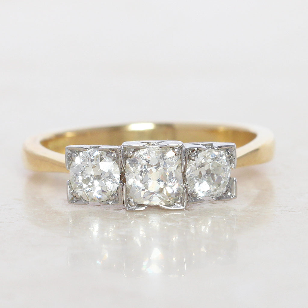 Edwardian Style 1.10 Carat Old Cut Diamond Three Stone