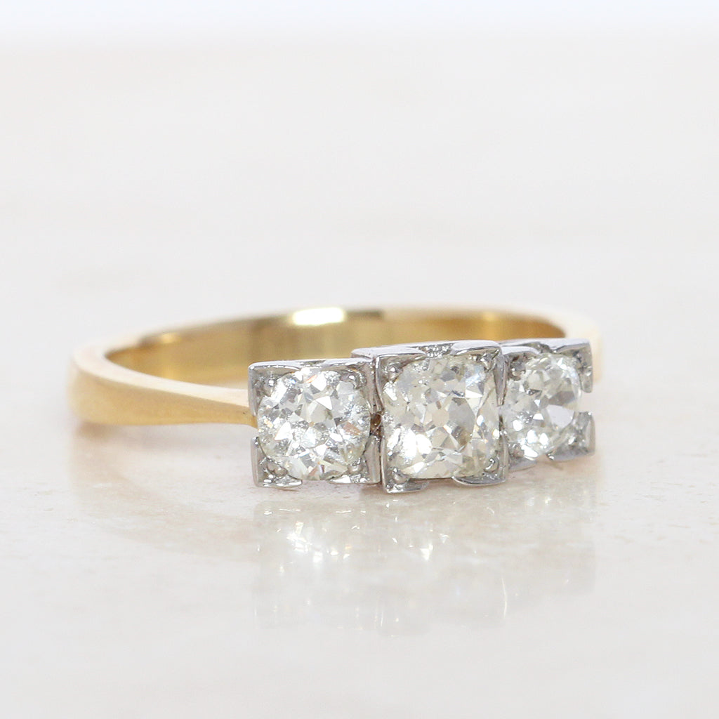 Edwardian Style 1.10 Carat Old Cut Diamond Three Stone