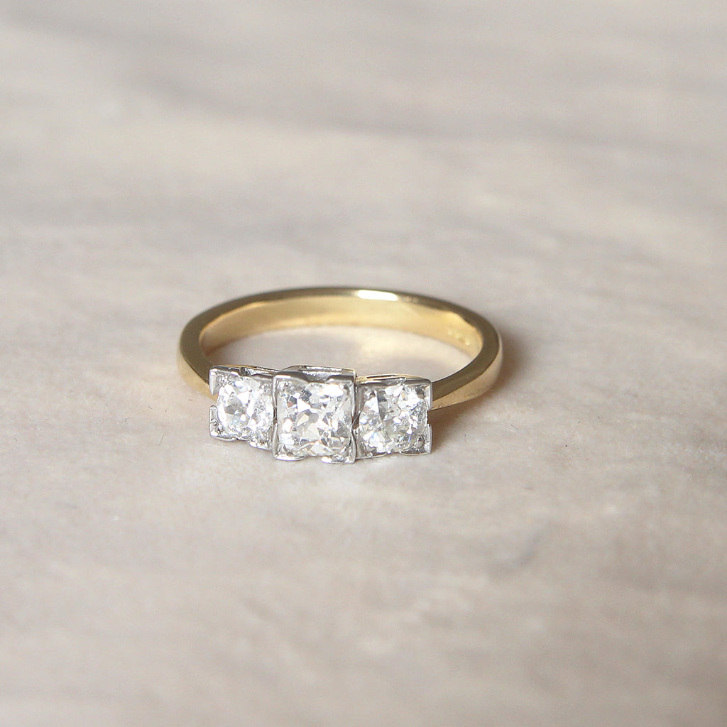 Edwardian Style 1.10 Carat Old Cut Diamond Three Stone