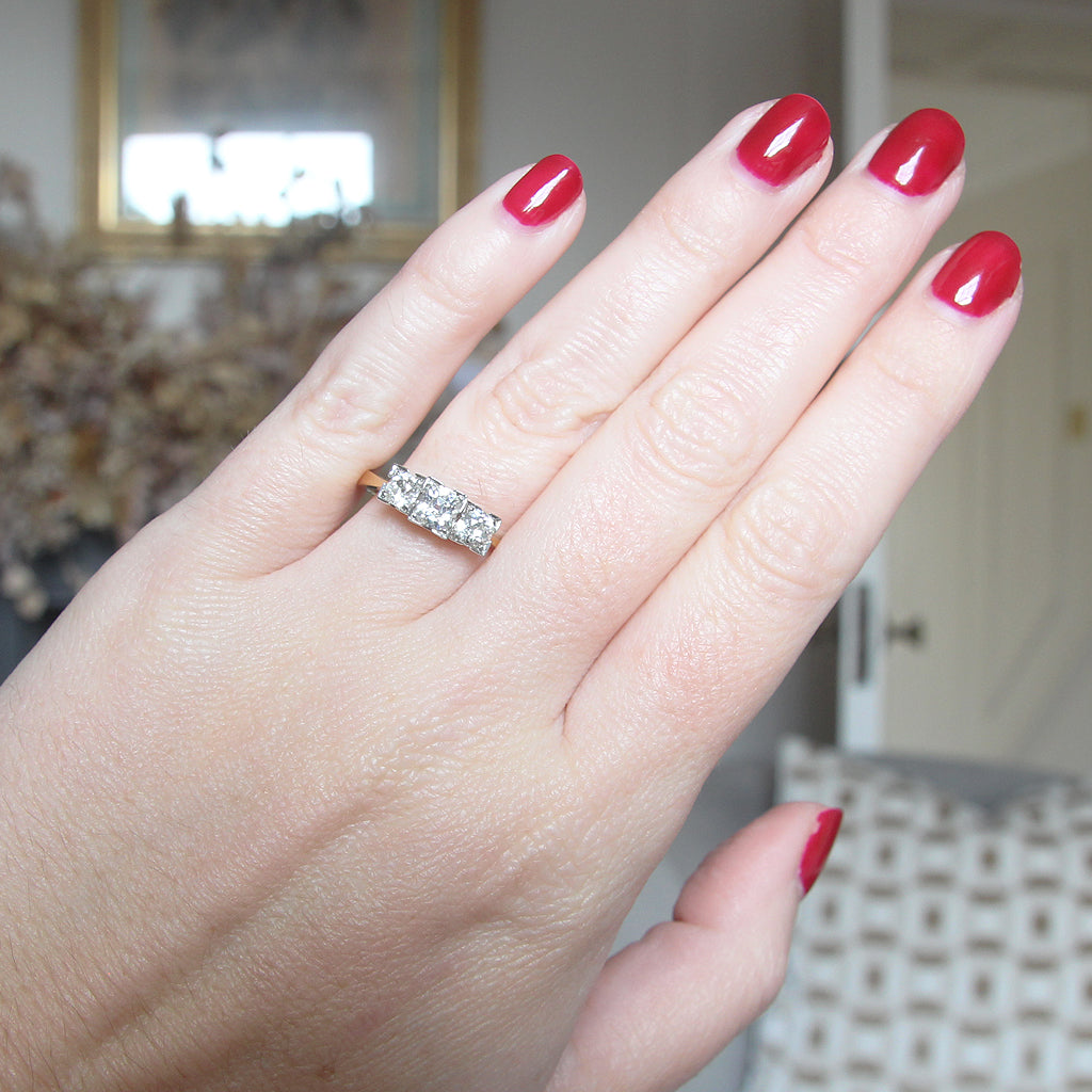 Edwardian Style 1.10 Carat Old Cut Diamond Three Stone