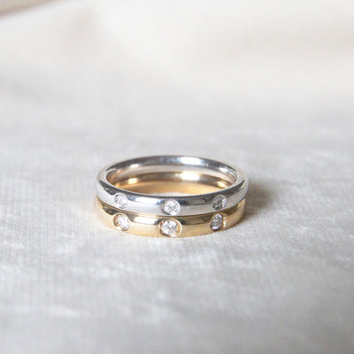 The Court Shape Wedding Band with Three Diamonds