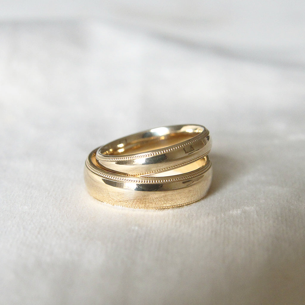 The Court Shape Wedding Band with Mill Grain Edges