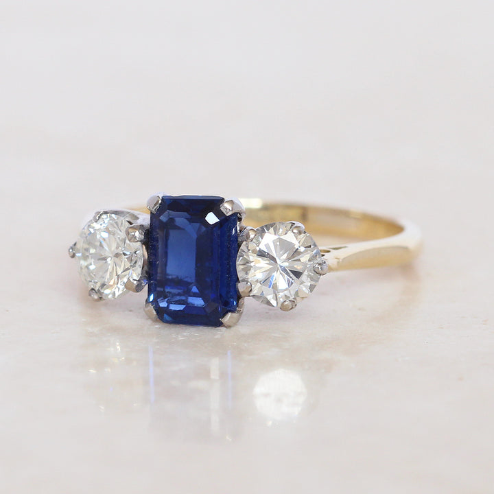 Vintage 1.05 Carat Sapphire and Diamond Three Stone