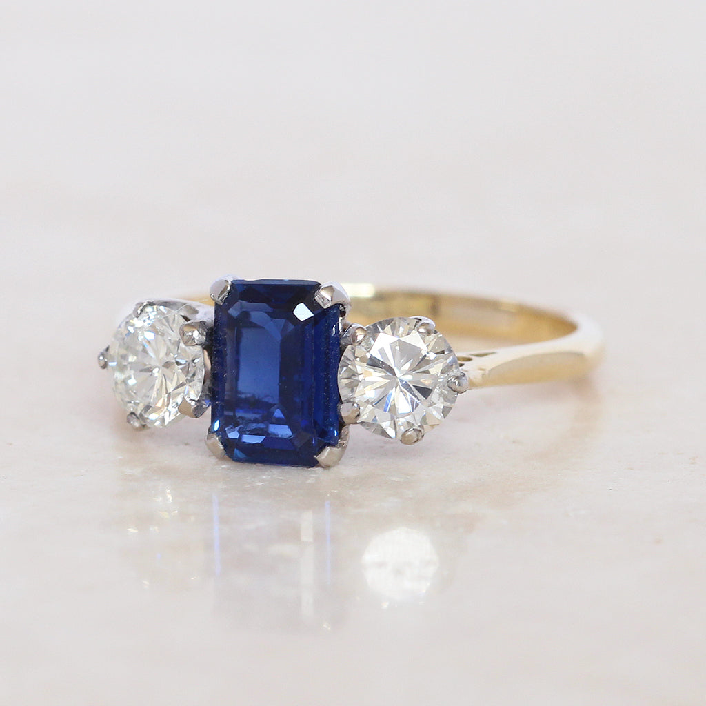 Vintage 1.05 Carat Sapphire and Diamond Three Stone