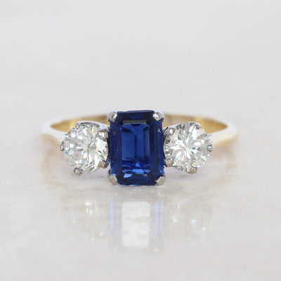 Vintage 1.05 Carat Sapphire and Diamond Three Stone