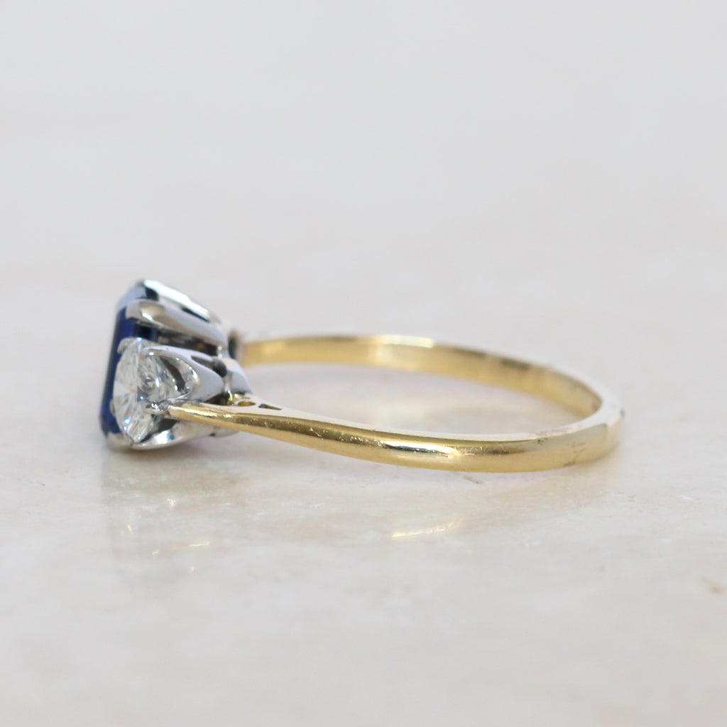 Vintage 1.05 Carat Sapphire and Diamond Three Stone