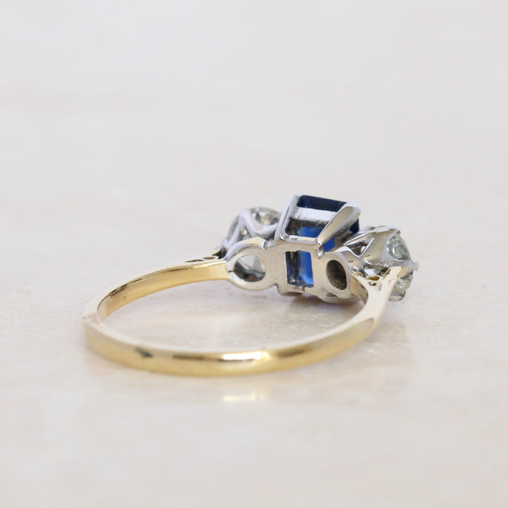Vintage 1.05 Carat Sapphire and Diamond Three Stone