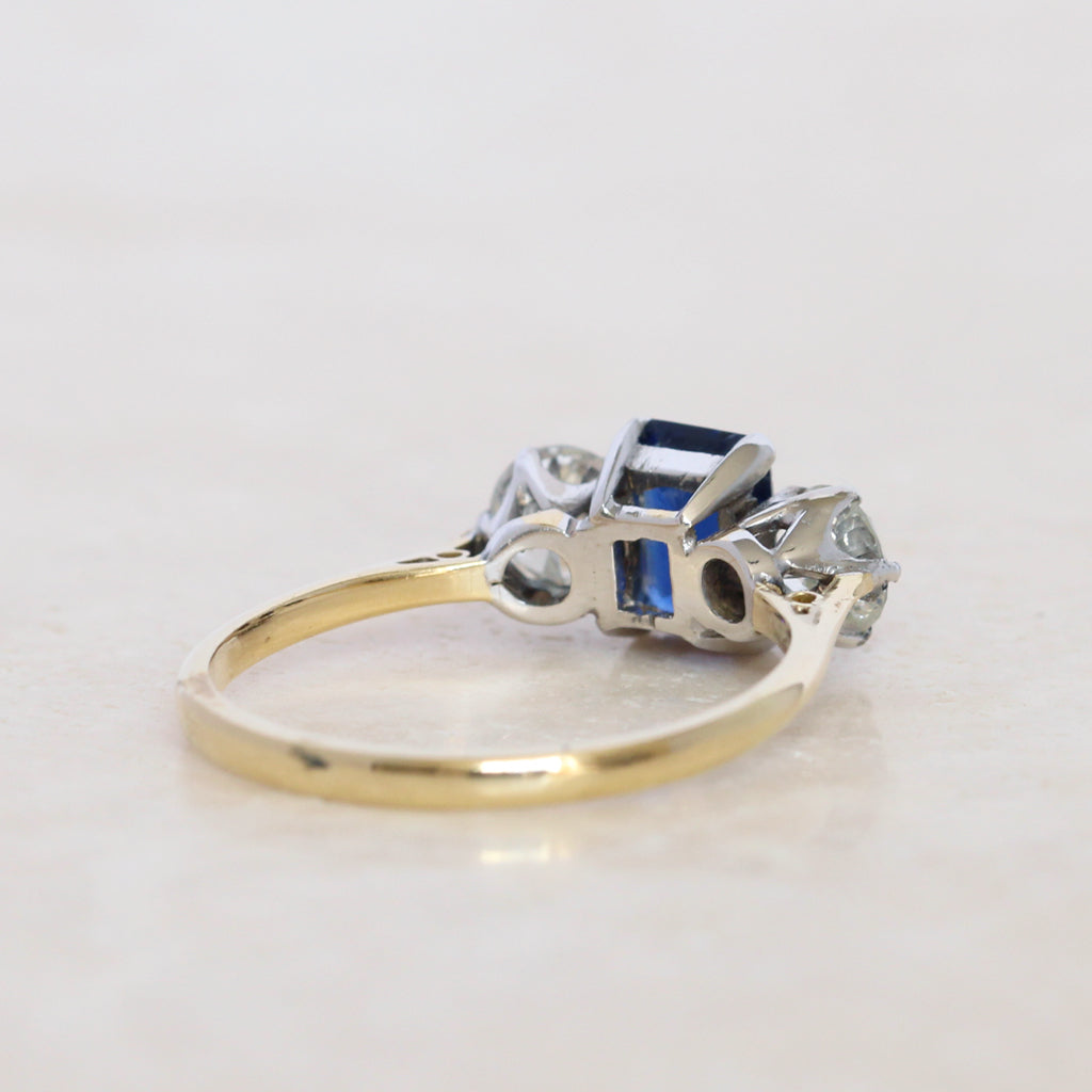 Vintage 1.05 Carat Sapphire and Diamond Three Stone