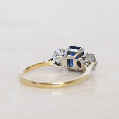 Vintage 1.05 Carat Sapphire and Diamond Three Stone