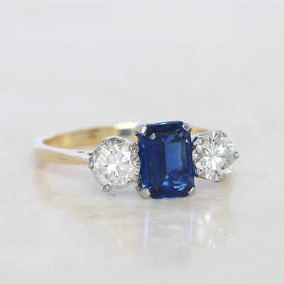 Vintage 1.05 Carat Sapphire and Diamond Three Stone