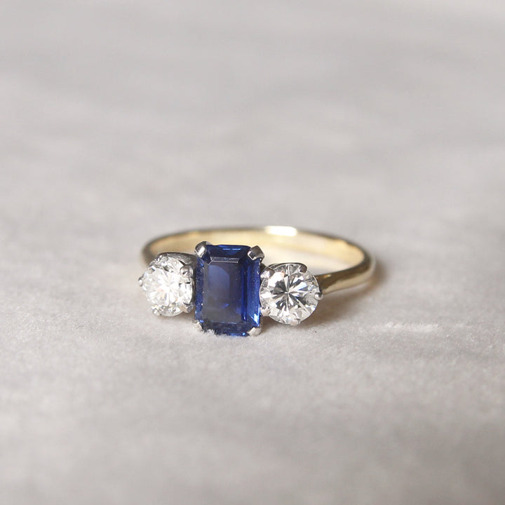 Vintage 1.05 Carat Sapphire and Diamond Three Stone
