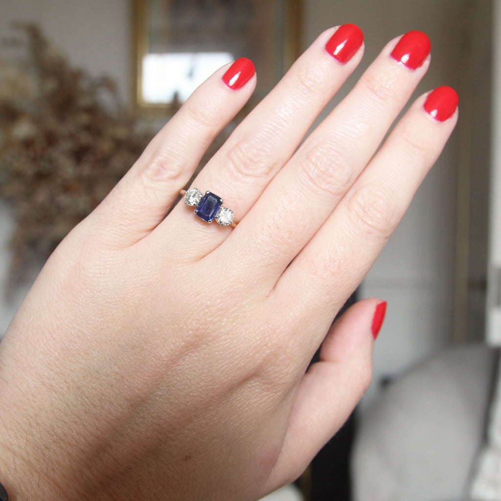 Vintage 1.05 Carat Sapphire and Diamond Three Stone