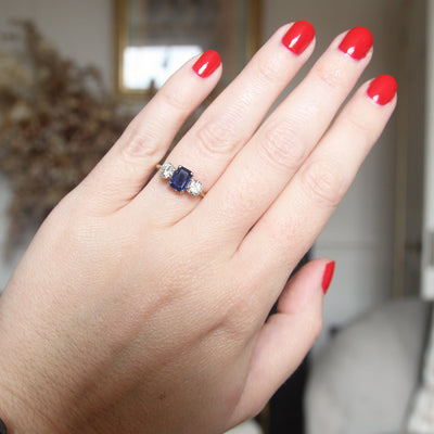 Vintage 1.05 Carat Sapphire and Diamond Three Stone