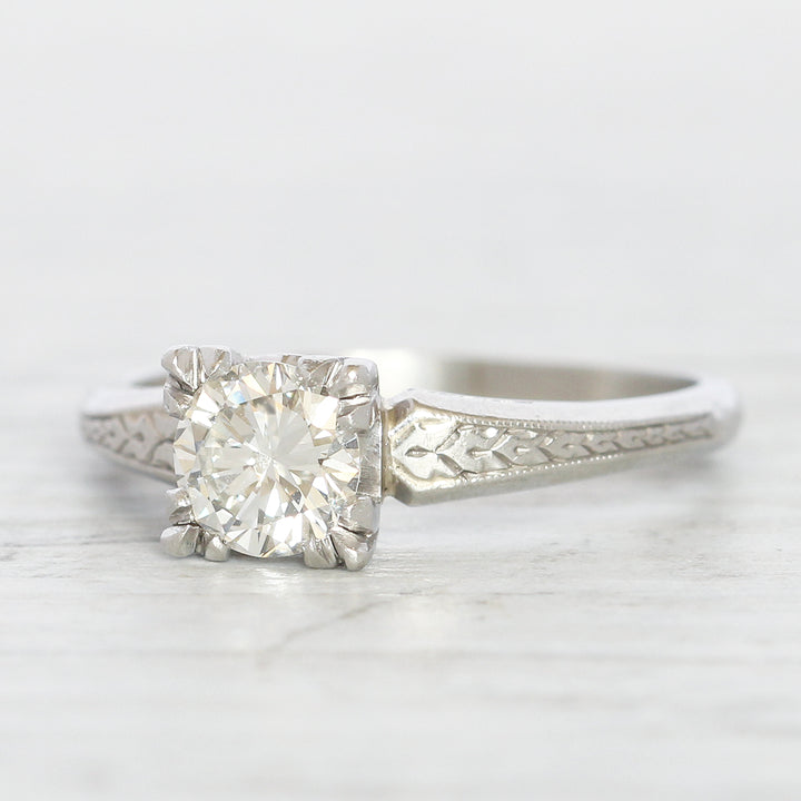 Art Deco Engraved 0.80 Carat Diamond Solitaire