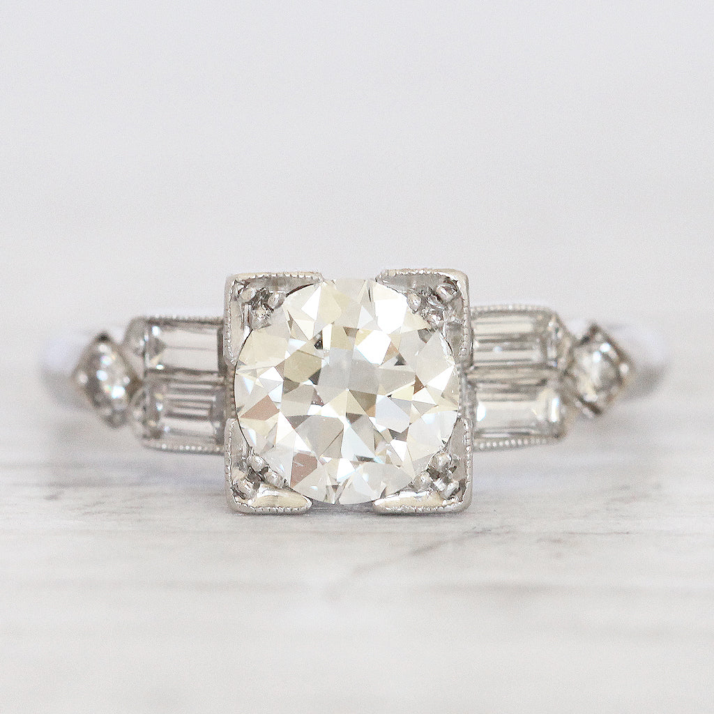 Art Deco 1.25 Carat Transitional Cut Diamond Solitaire with Original Box and Receipt from 1932