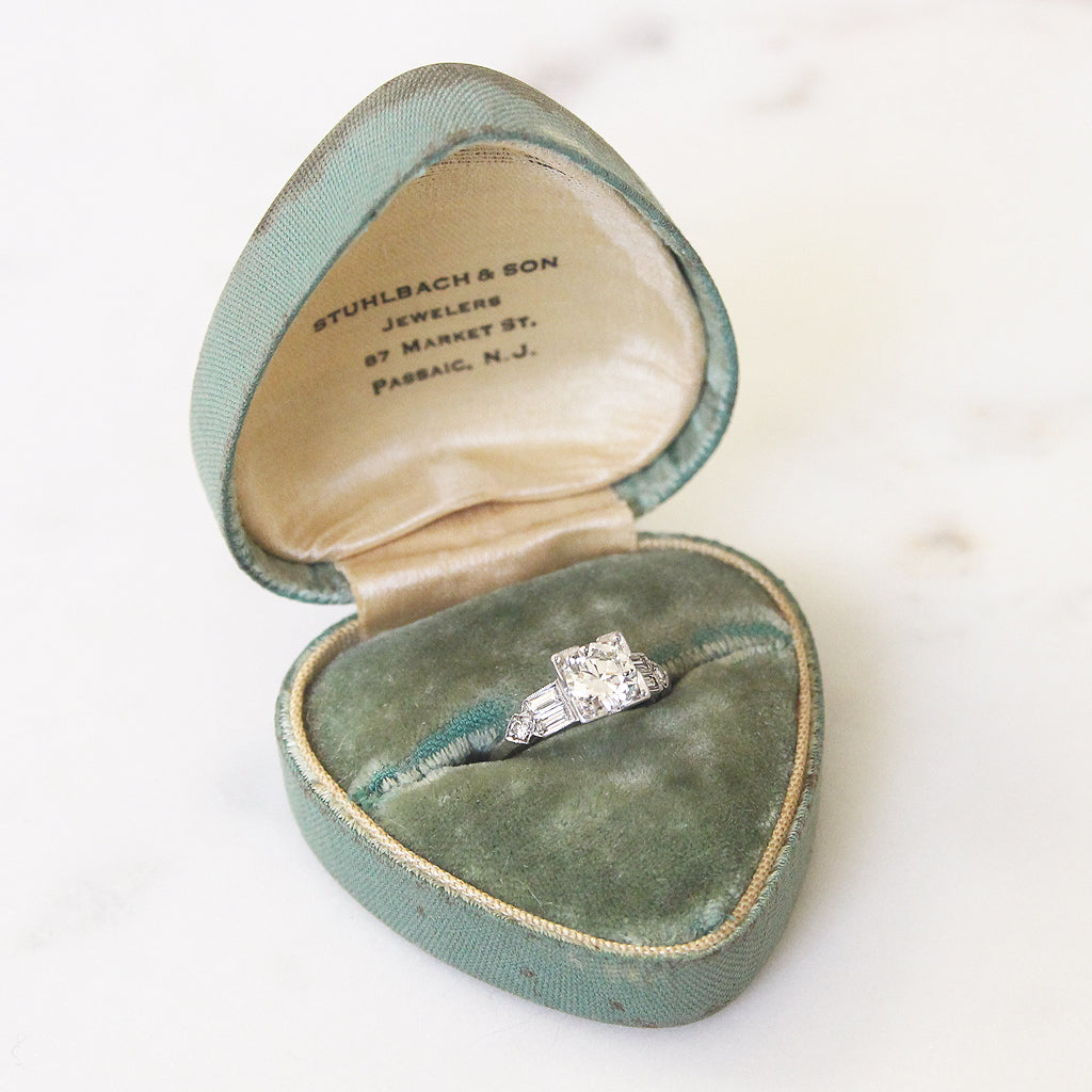 Art Deco 1.25 Carat Transitional Cut Diamond Solitaire with Original Box and Receipt from 1932